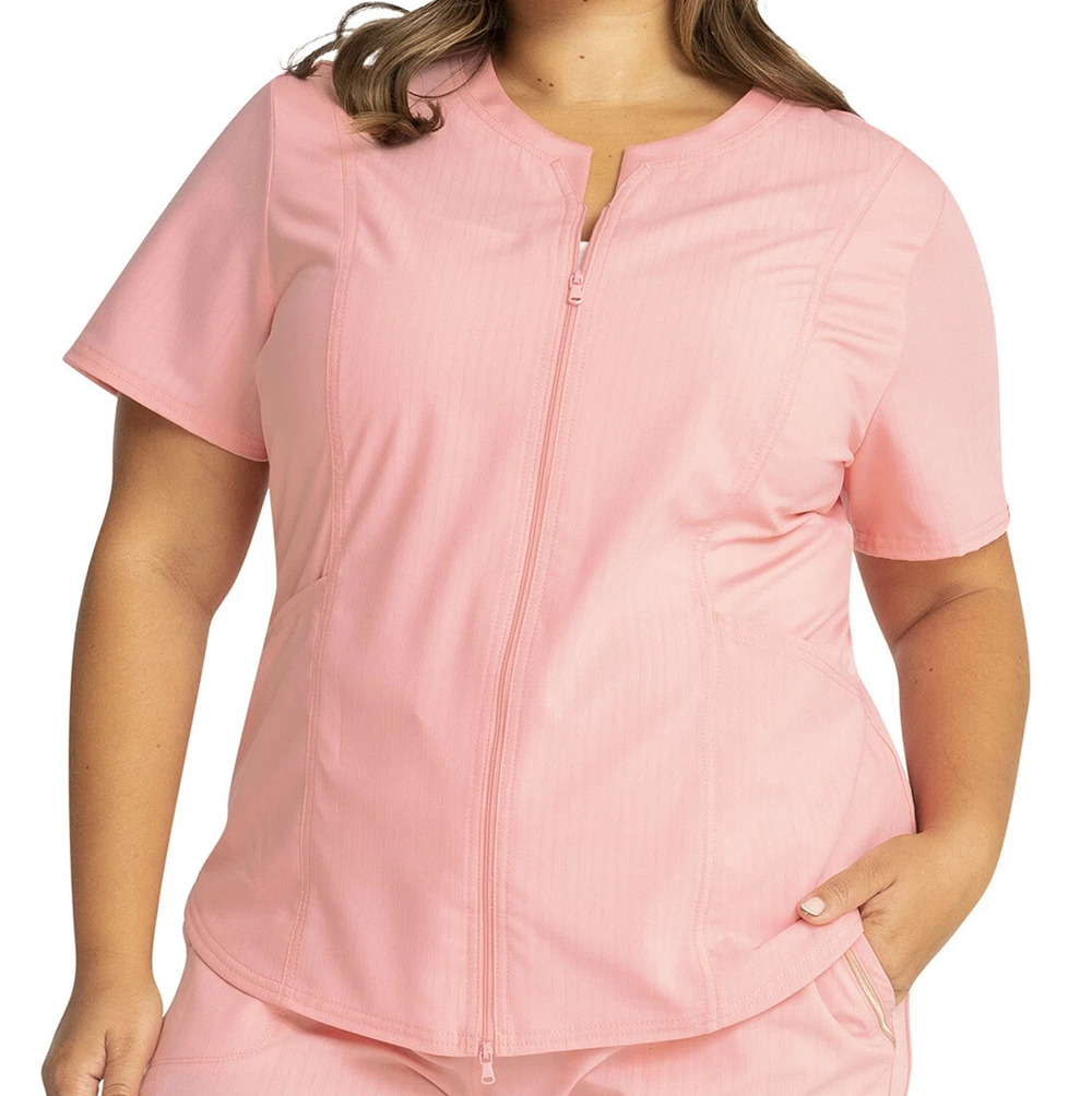 3XL Cherokee Women's Scrub Top Salmon Pink Rose Gold Zip Front New No Tags Top